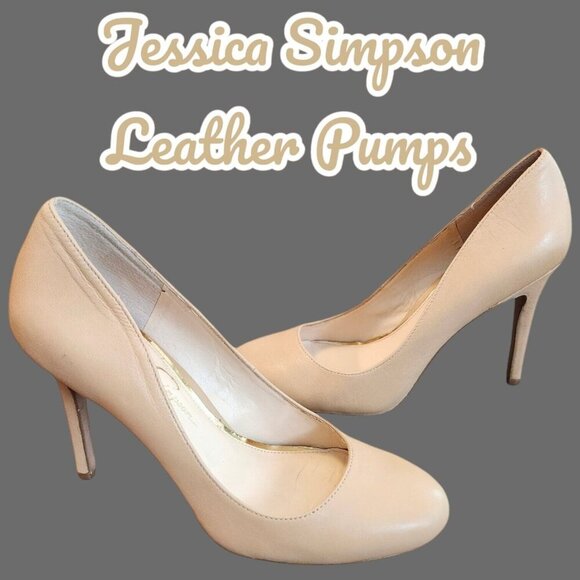 🪻BOGO🪻 Jessica Simpson "Roney"‎ Nude Leather Pumps Women's Heels Size 8 M - Picture 1 of 15